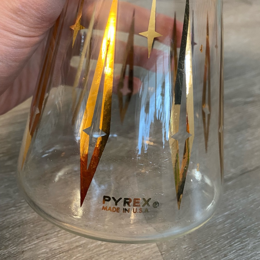 Vintage MCM Pyrex Carafe Gold Diamonds